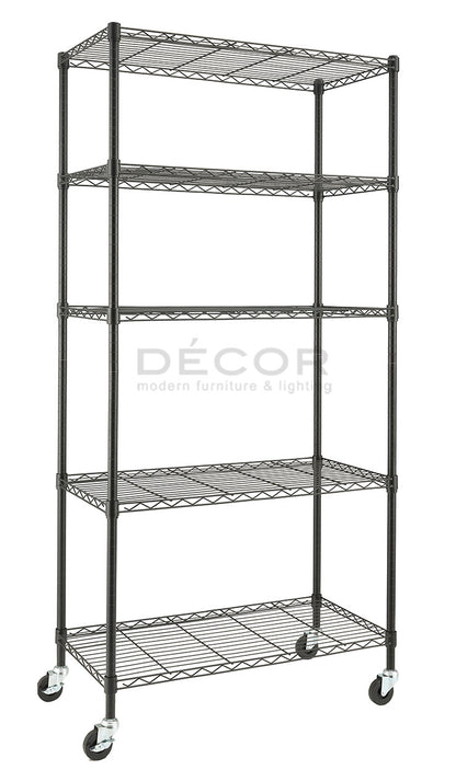 5 TIER SHELF (Black) with 3" Wheels (188cm height)