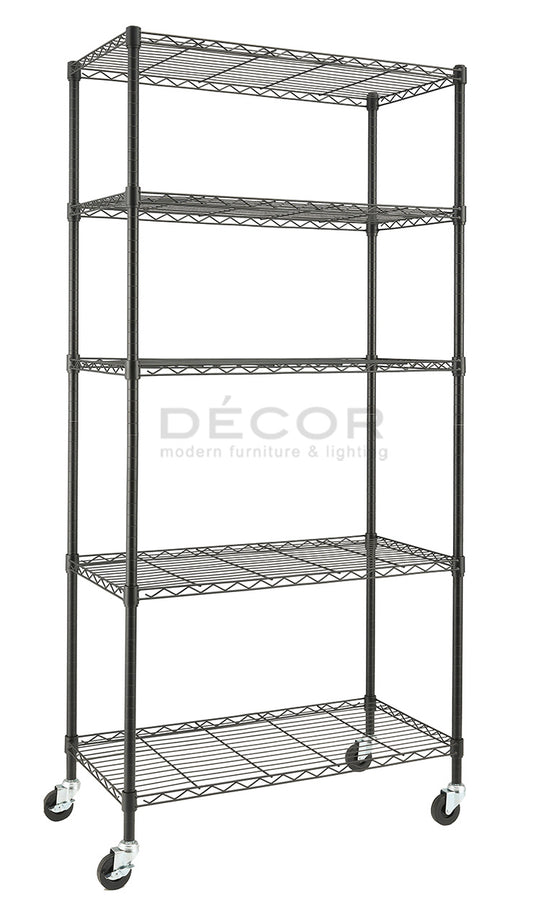 5 TIER SHELF (Black) with 3" Wheels (188cm height)