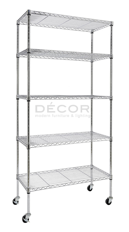 5 TIER SHELF (Chrome) with 2" Wheels (155cm height)