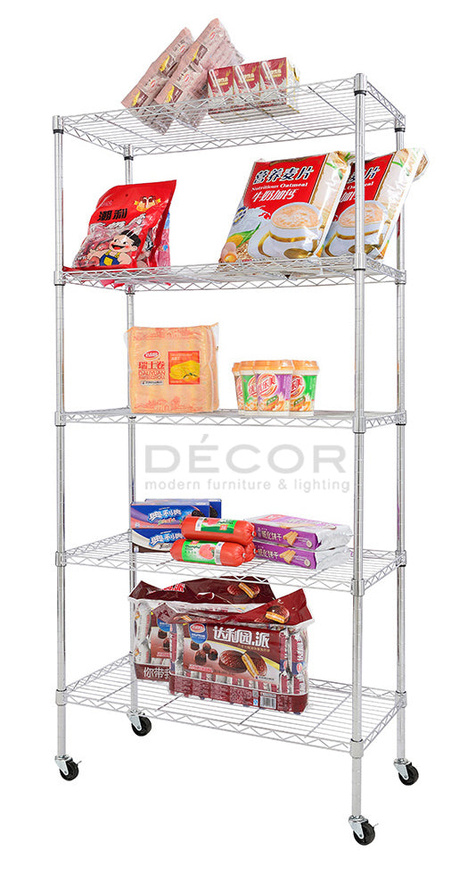 5 TIER SHELF (Chrome) with 2" Wheels (155cm height)